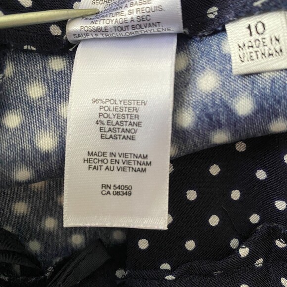 Vintage Jones Studio Navy White Polka Dot Tapered Lightweight Dress Pants Sz 10 - Picture 6 of 7